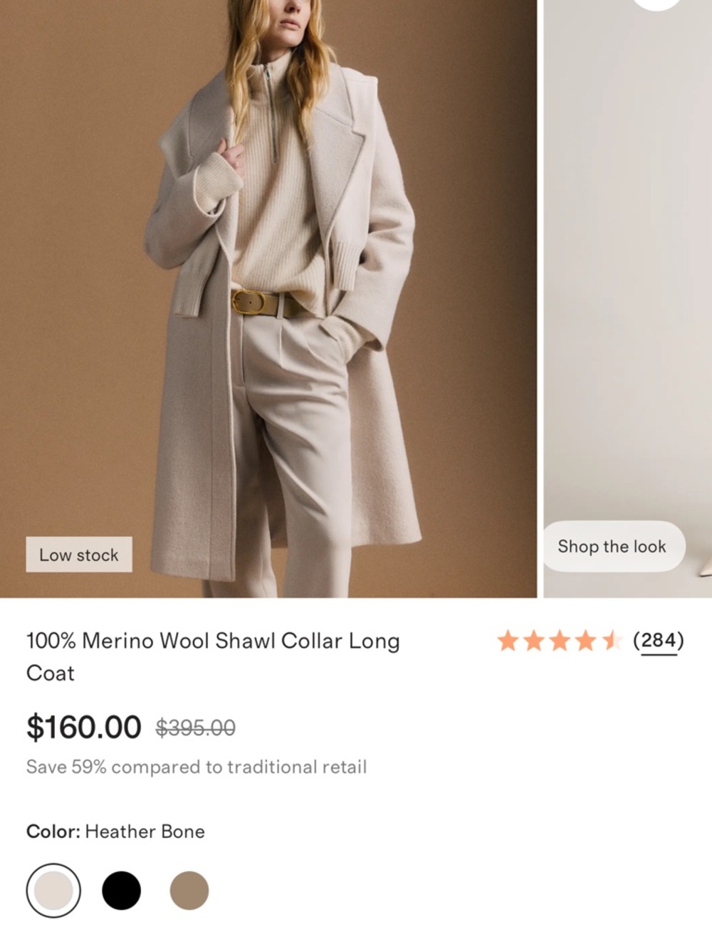 NWOT Quince Heather Bone Merino Wool Shawl Collar Long Coat